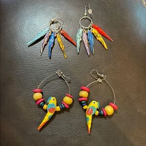 Vintage Colorful Parrot and Birds  Earrings Sets.  RARE mid century fabulous!